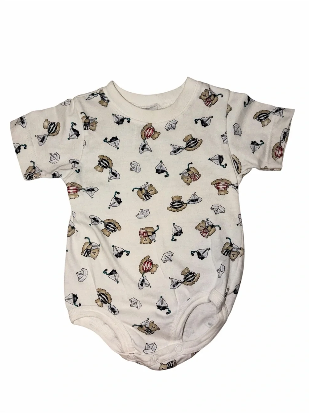 EUC Vintage 90s Carter’s Teddy Bear Print Baby Bodysuit Sailboat Cotton 9-12m